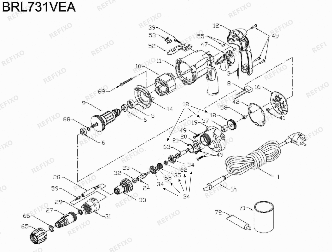 Деталировка Flex BRL 731 VEA 307858 — схема запчастей в разборе