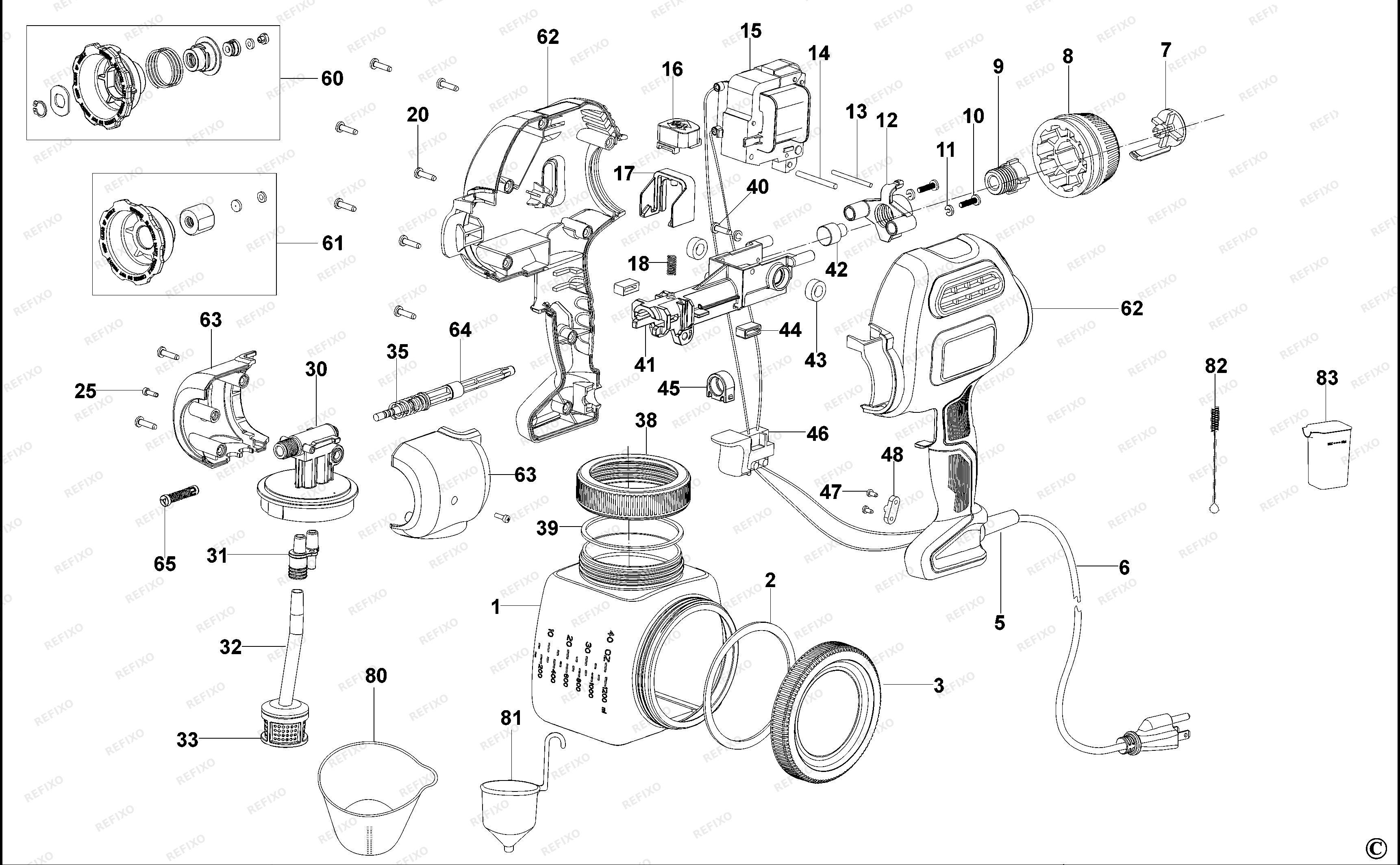 Black&Decker КРАСКОПУЛЬТ BDPS200 — схема запчастей