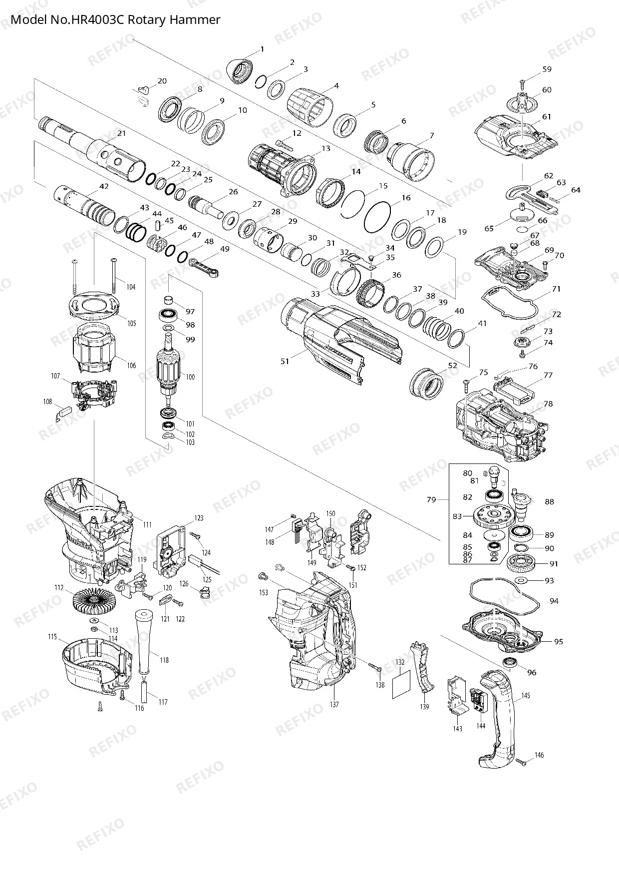 Деталировка MAKITA HR4003C — схема запчастей в разборе