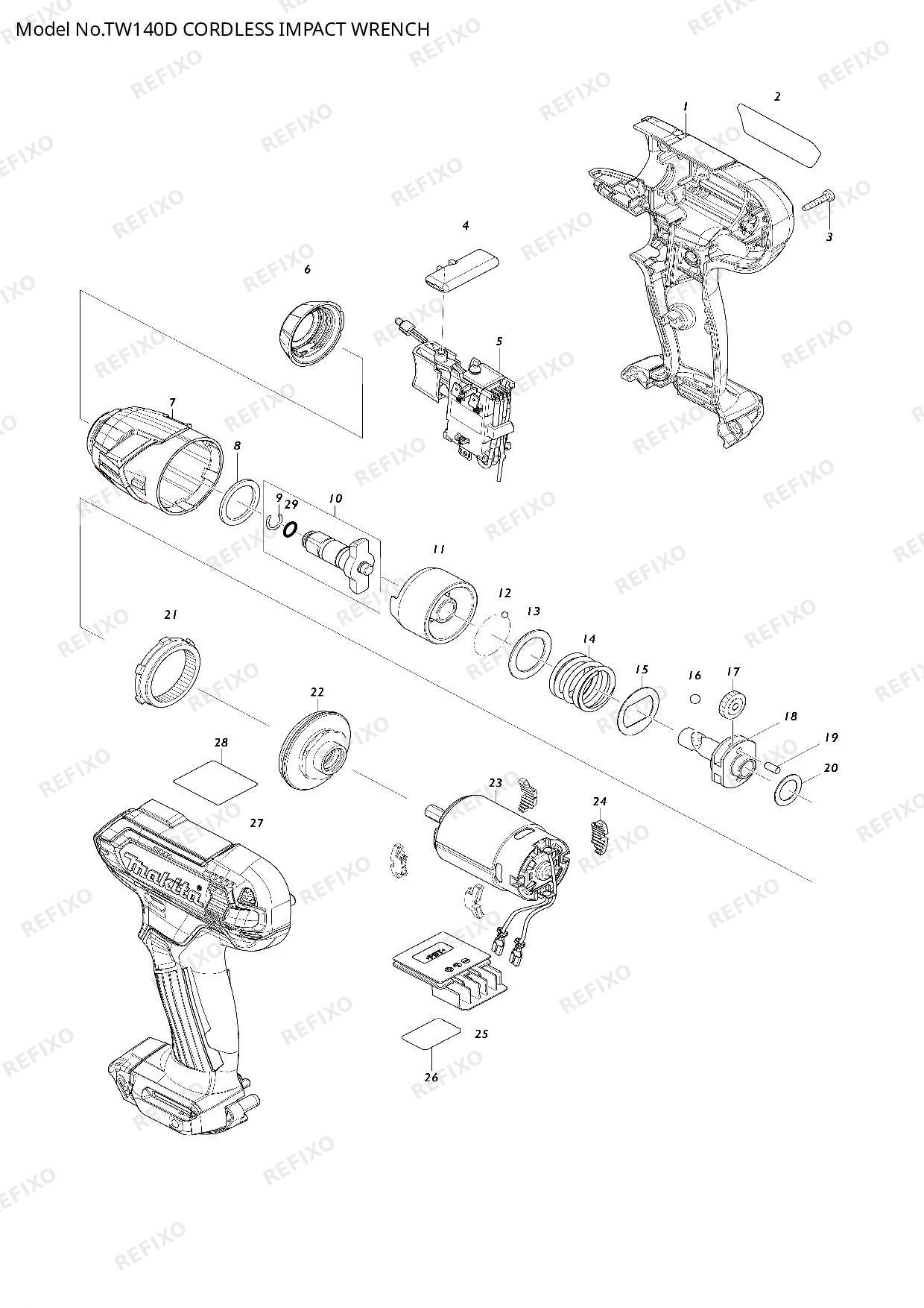 Деталировка MAKITA TW140D — схема запчастей в разборе