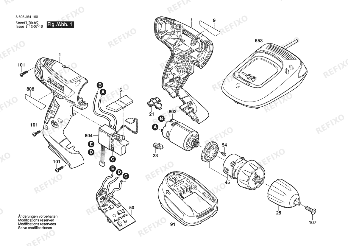 Деталировка Bosch Аккумуляторный шуруповёрт PSR 14,4 LI | 14.4 V | 001 - EU (3 603 J54 100) — схема запчастей в разборе