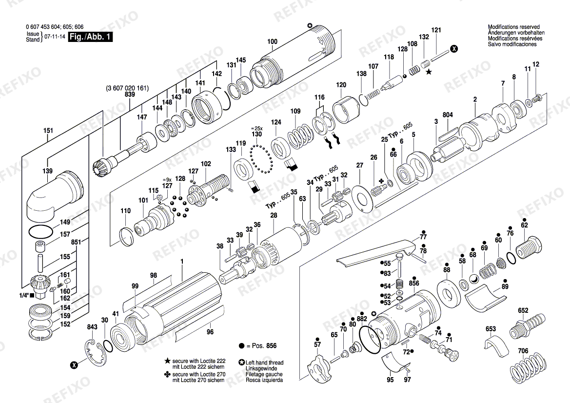Деталировка Bosch Pw-Winkelschrauber-Ind 180 WATT-SERIE (0 607 453 606) — схема запчастей в разборе