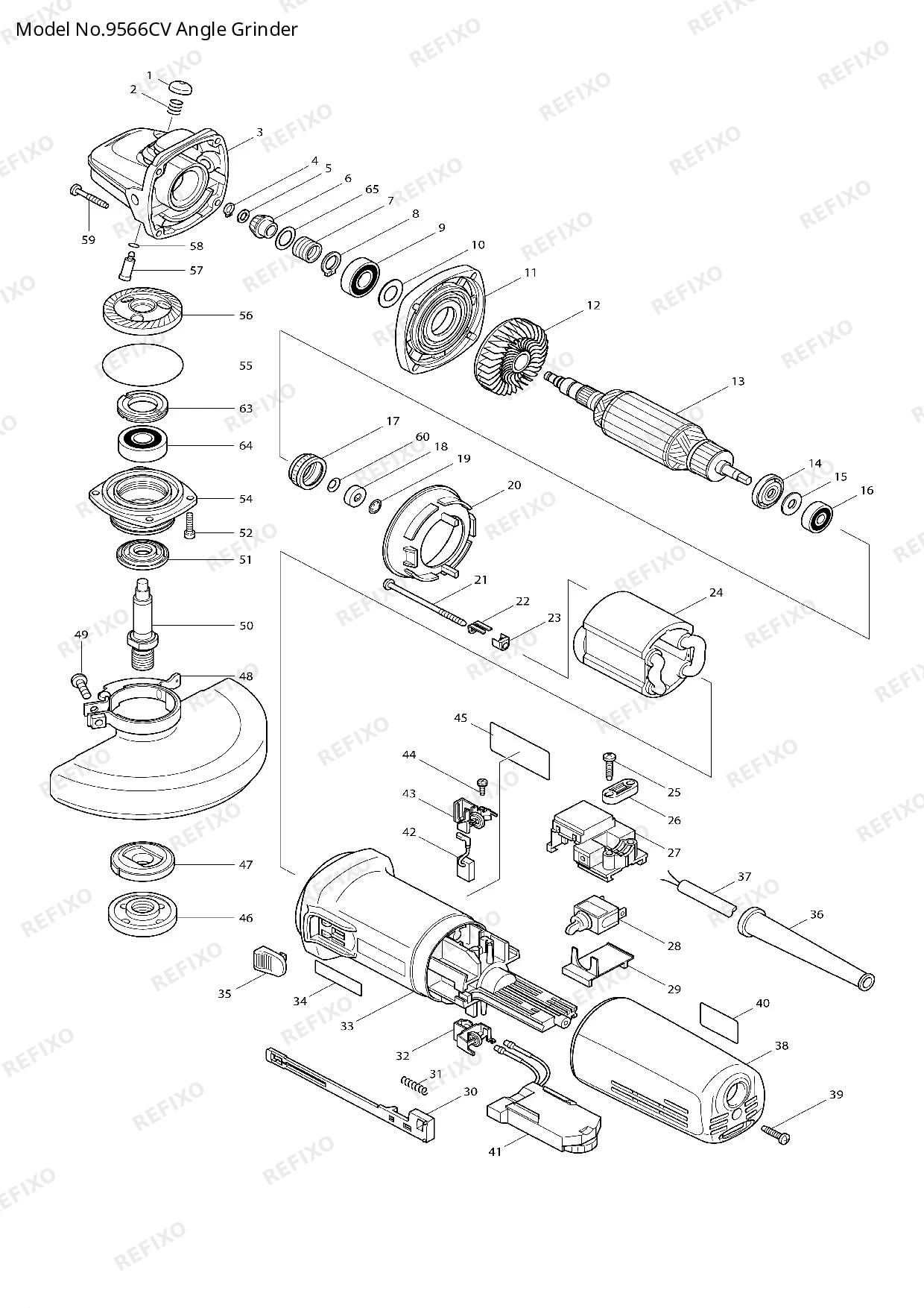 Деталировка MAKITA 9566CV — схема запчастей в разборе