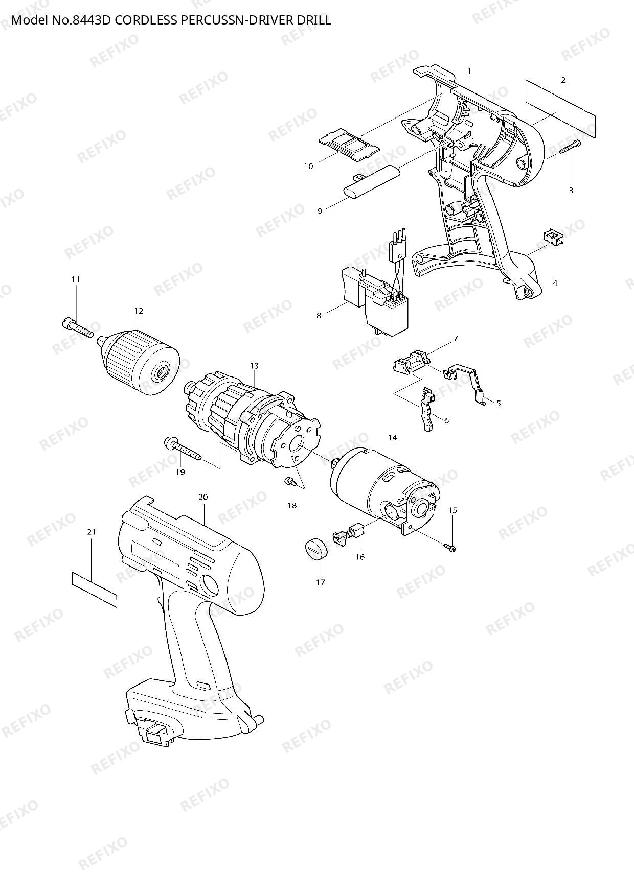 Деталировка MAKITA 8443D — схема запчастей в разборе