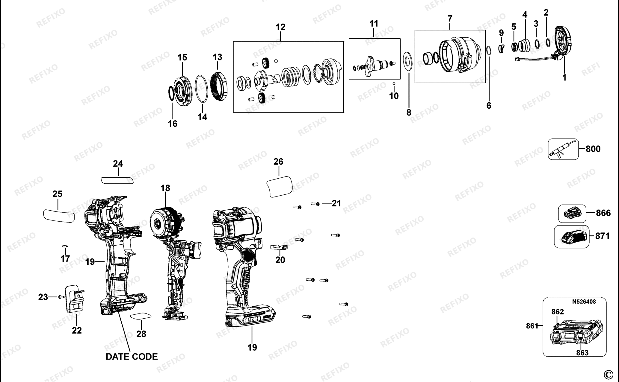 Деталировка DeWalt DCF809-QW TYPE 1 SCHLAGSCHRAUBER DCF809-QW DCF809 — схема запчастей в разборе