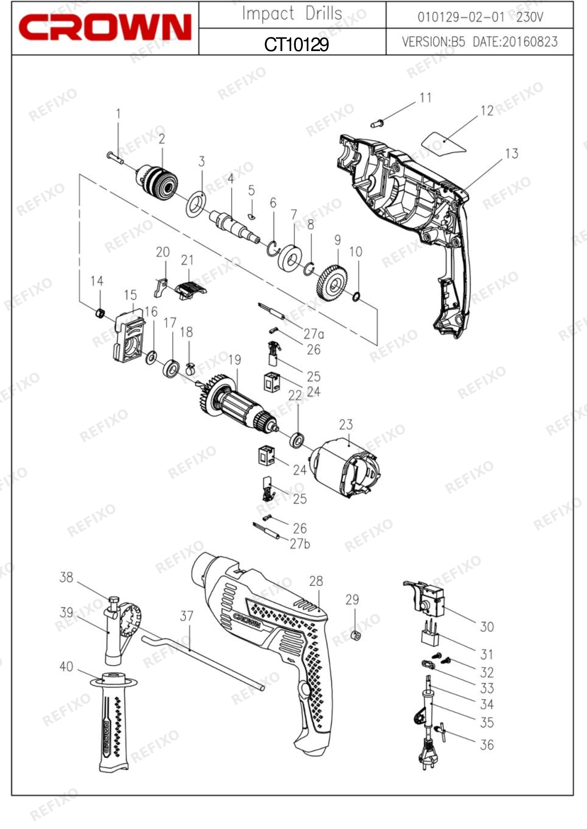 Деталировка CROWN CT10129 (СТ10129С) — схема запчастей в разборе