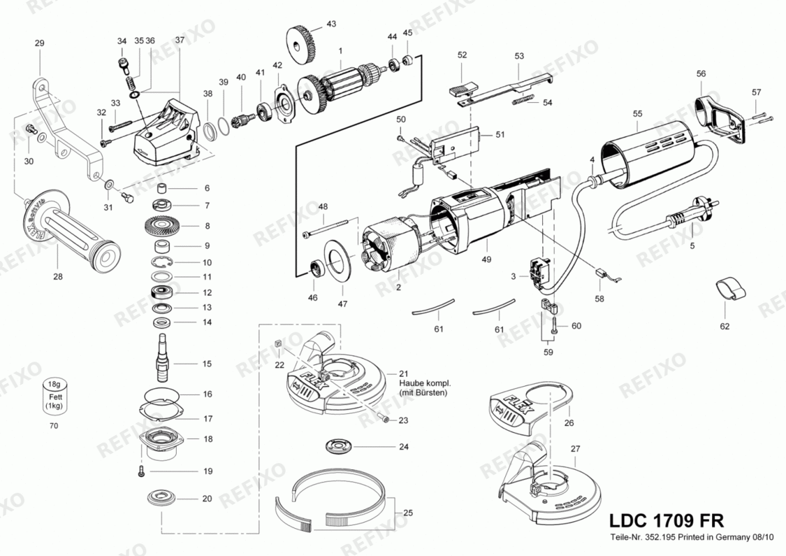 Деталировка Flex LDC 1709 FR Kit PKD-Schleifteller - 125 mm Sanier 378259 — схема запчастей в разборе