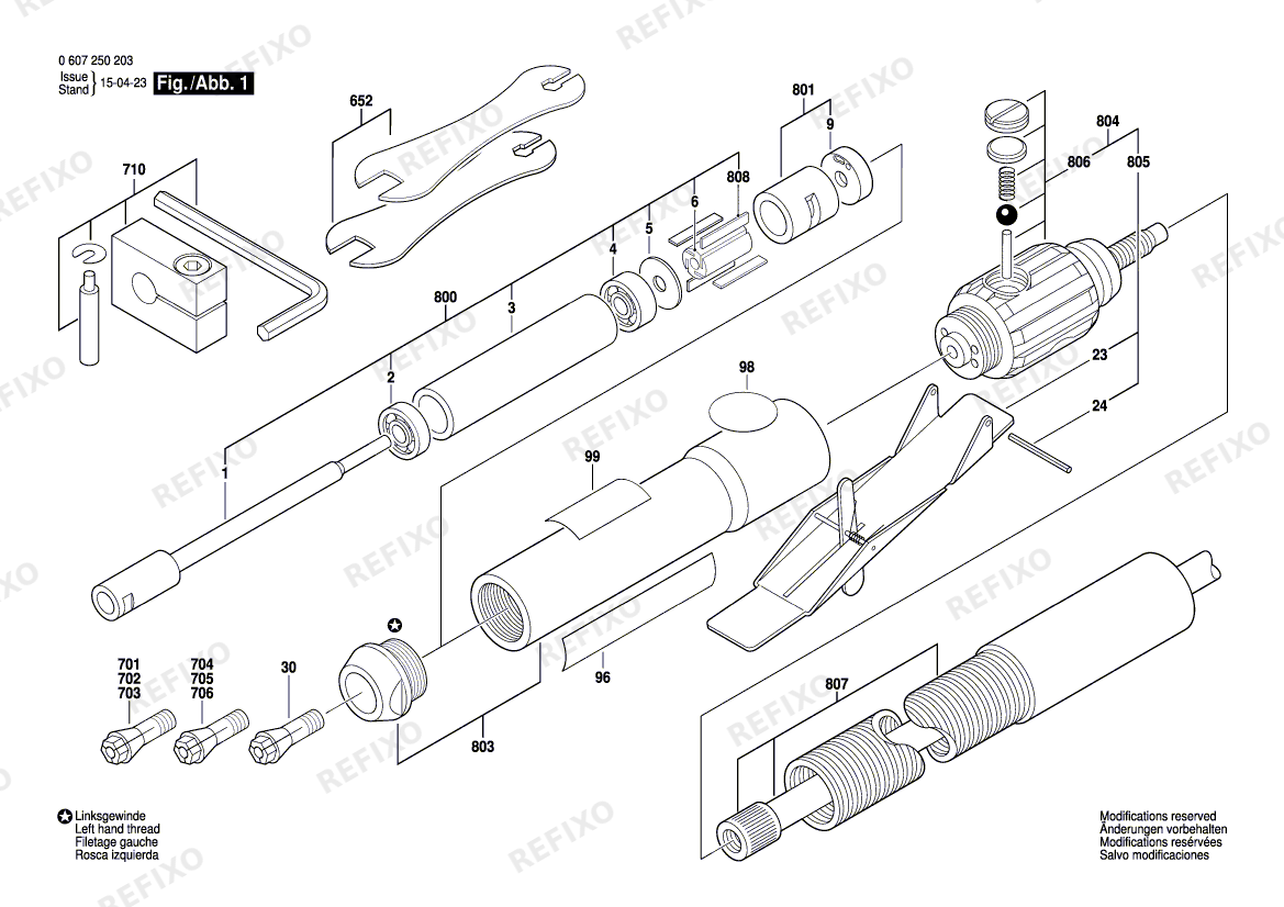 Деталировка Bosch Pw-Geradschleifer 50 WATT-SERIE (0 607 250 203) — схема запчастей в разборе