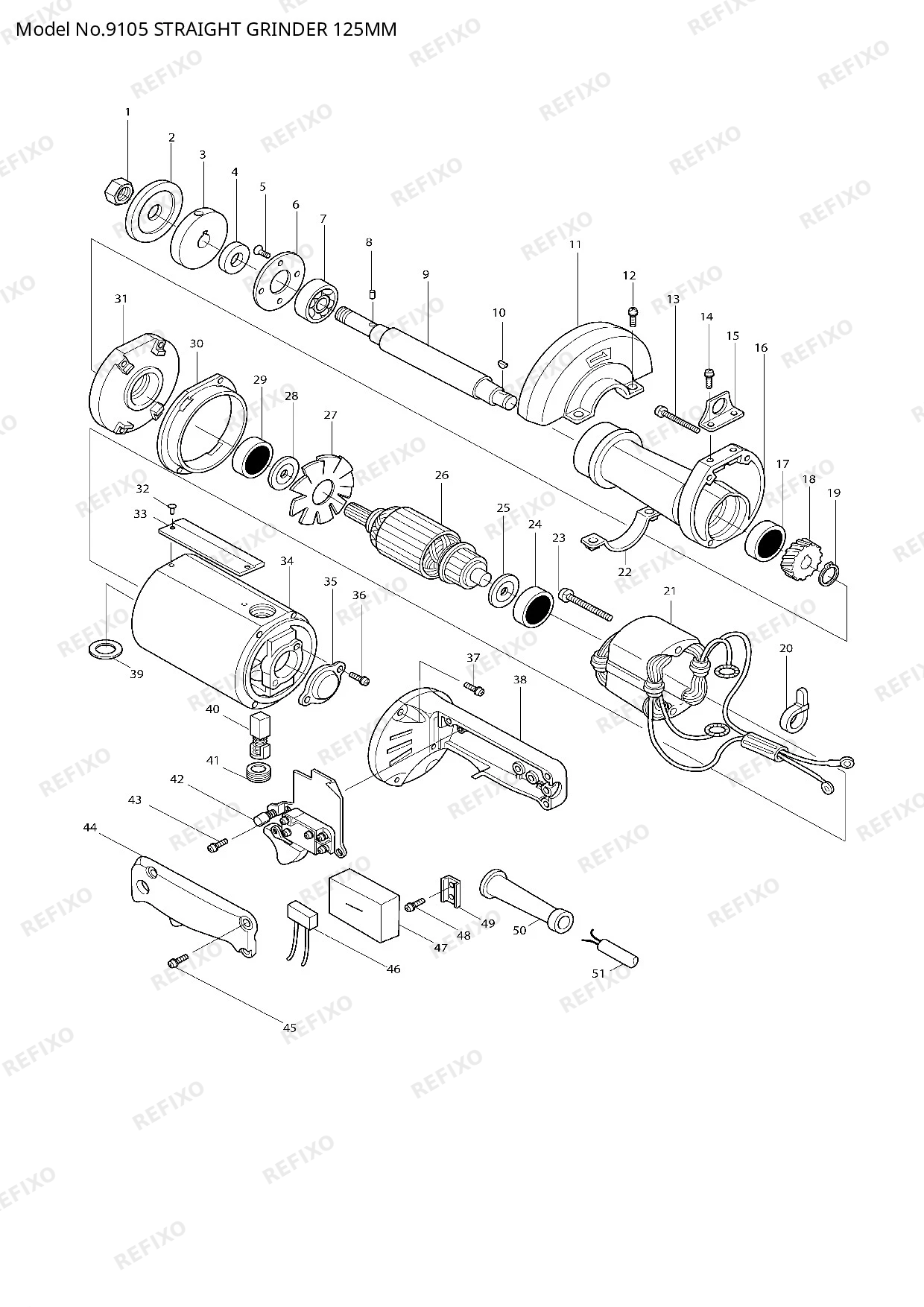 Деталировка MAKITA 9105 — схема запчастей в разборе
