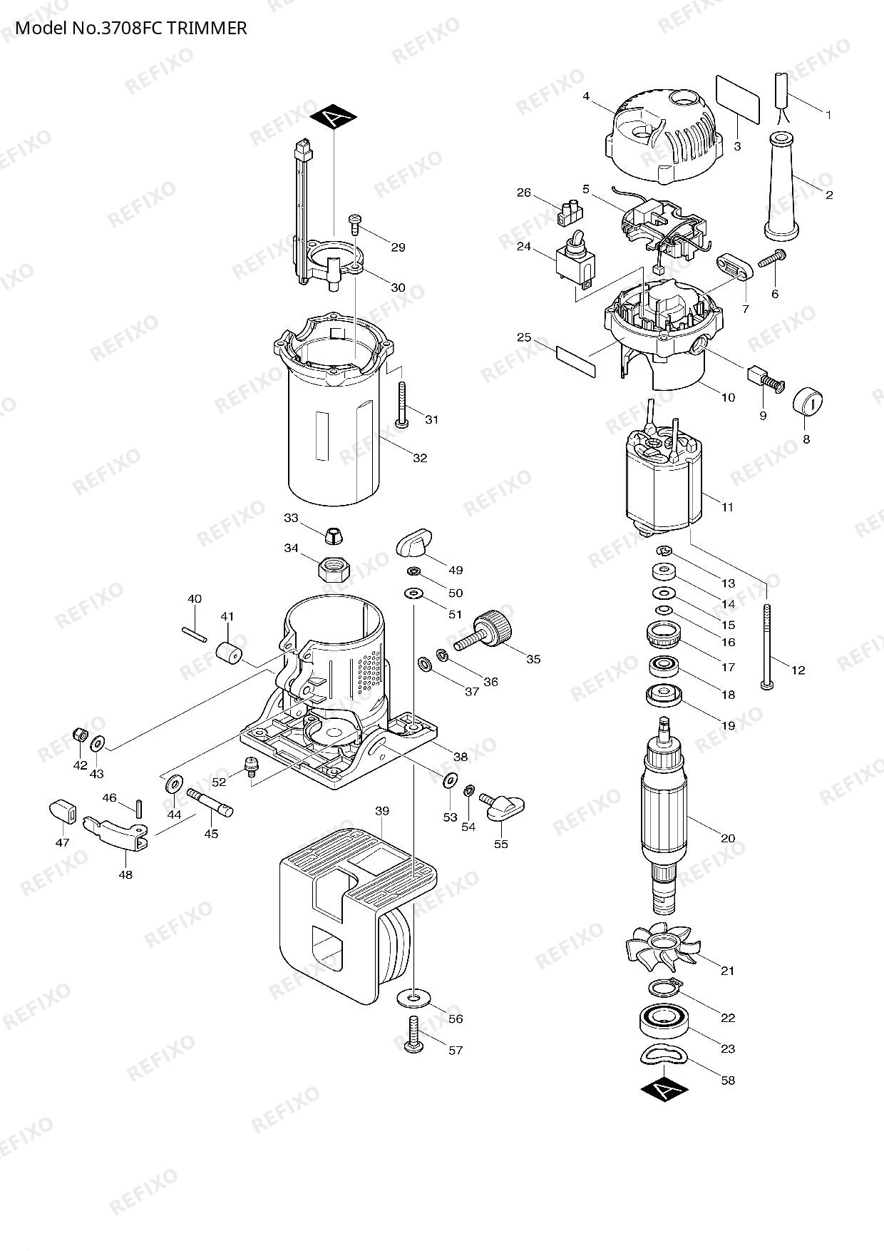 Деталировка MAKITA 3708FC — схема запчастей в разборе