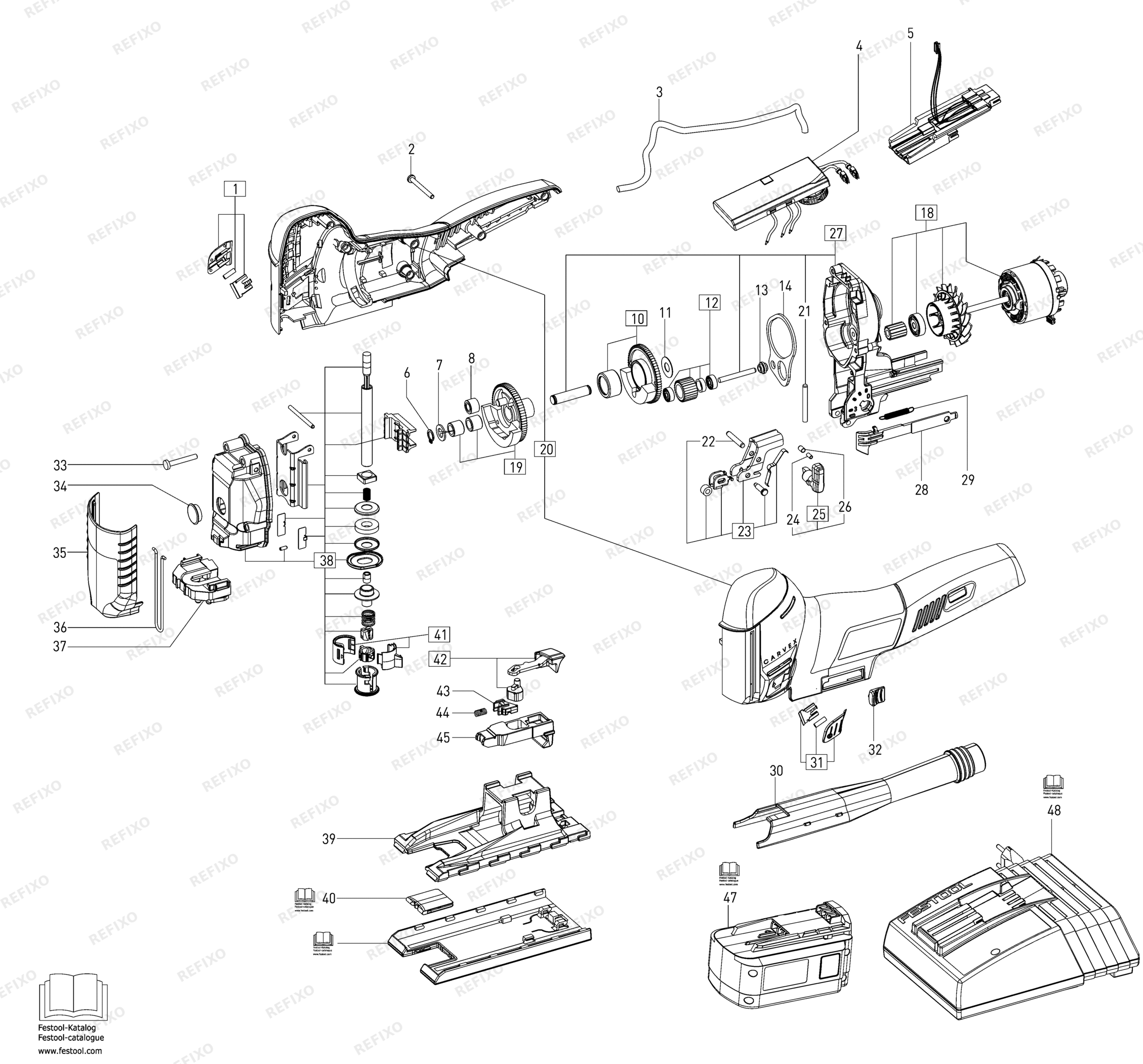Деталировка Festool PSC 400 EB - Pendelstichsäge 496058 — схема запчастей в разборе