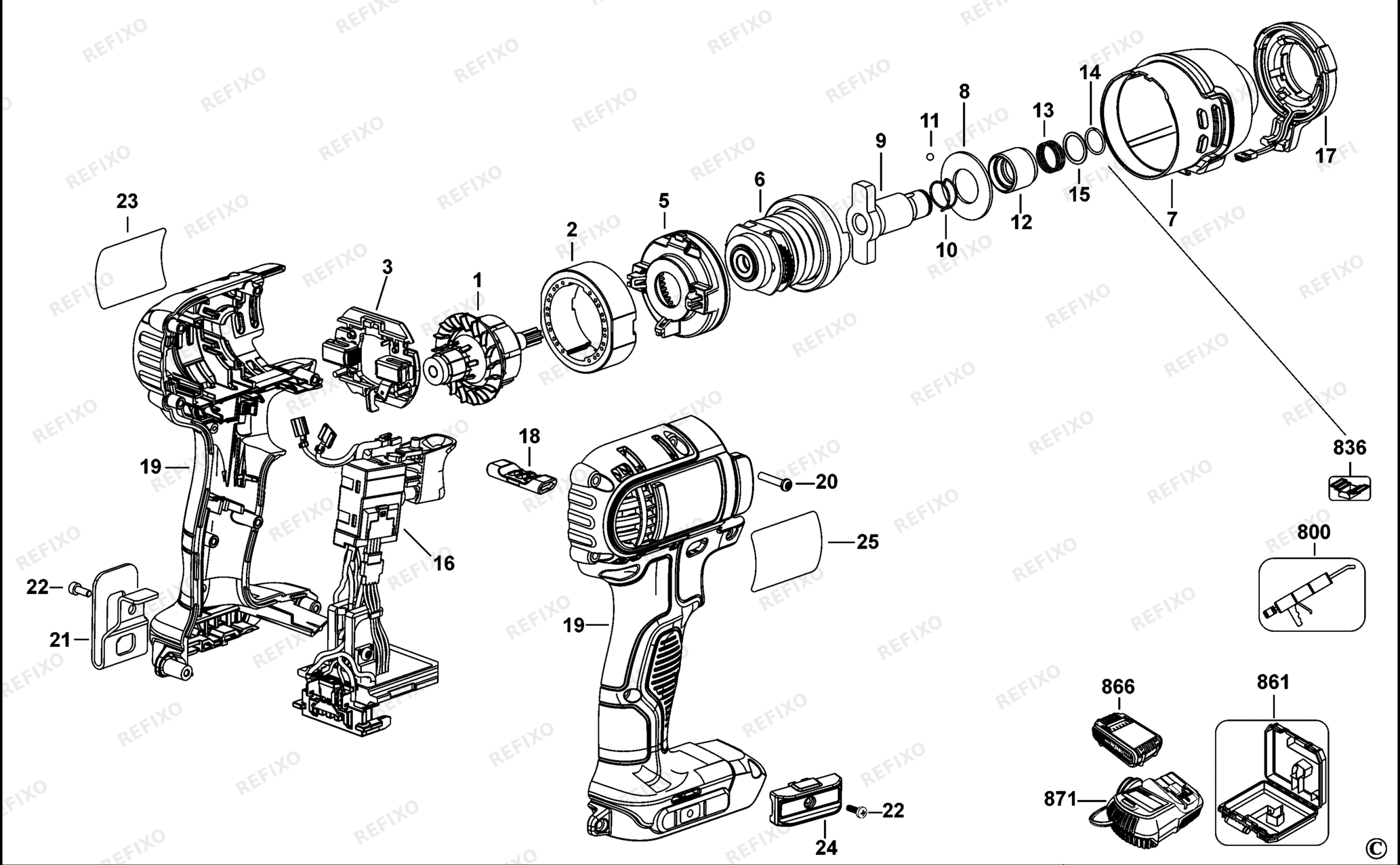 Деталировка DeWalt DCF885M2-QW TYPE 1 SCHLAGSCHRAUBER DCF885M2-QW DCF885M2 — схема запчастей в разборе