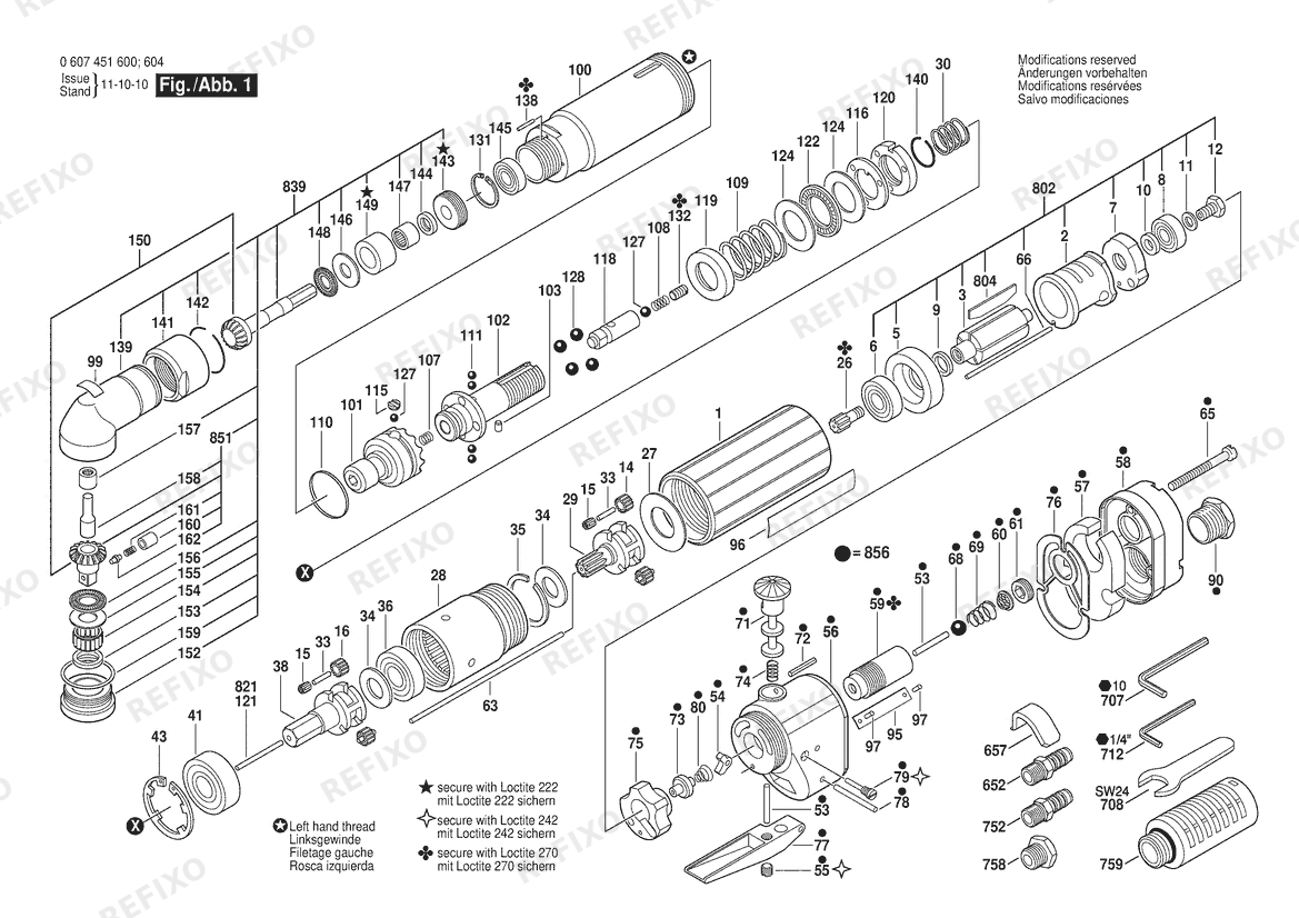 Деталировка Bosch Pw-Winkelschrauber-Ind 370W DWAS 30-280 (0 607 451 604) — схема запчастей в разборе