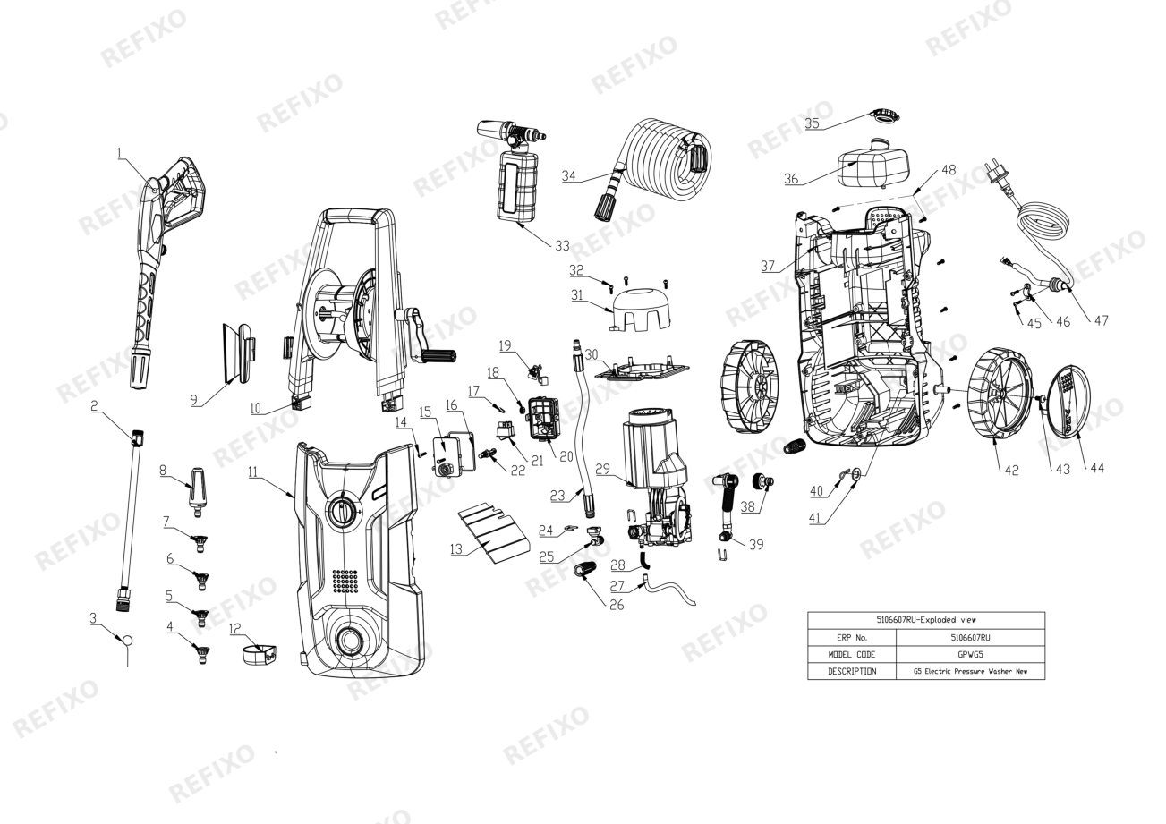 Деталировка Greenworks 5106607-GPWG5- EXPLODED VIEW — схема запчастей в разборе