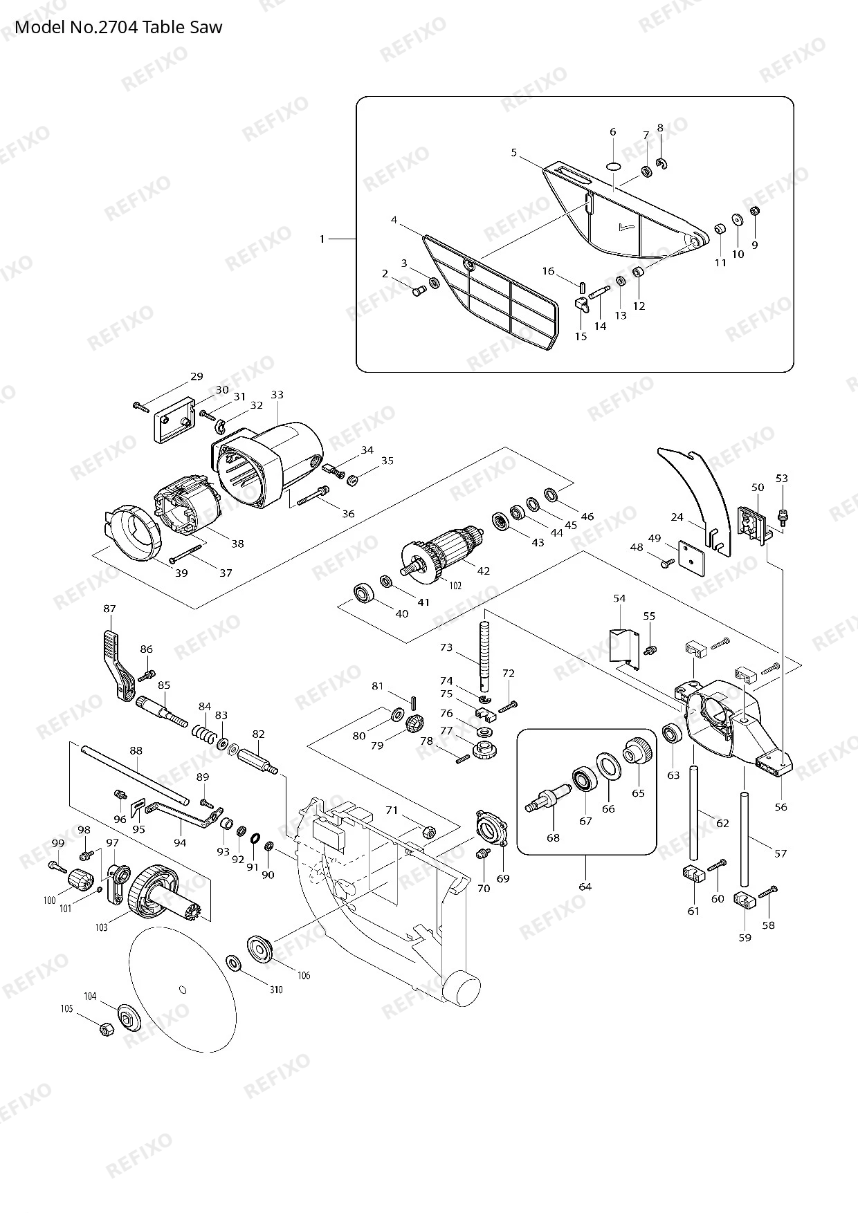 Деталировка MAKITA 2704 — схема запчастей в разборе