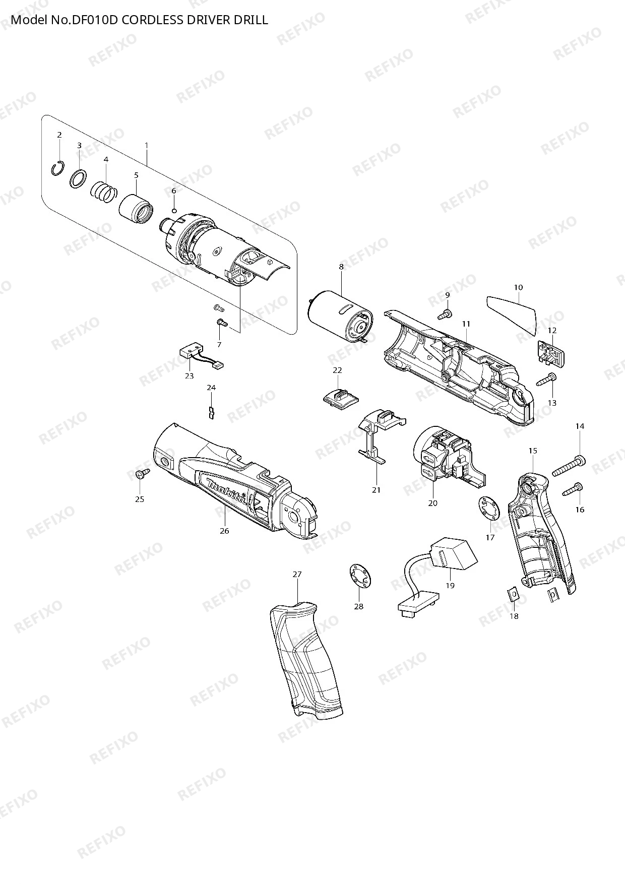 Деталировка MAKITA DF010D — схема запчастей в разборе