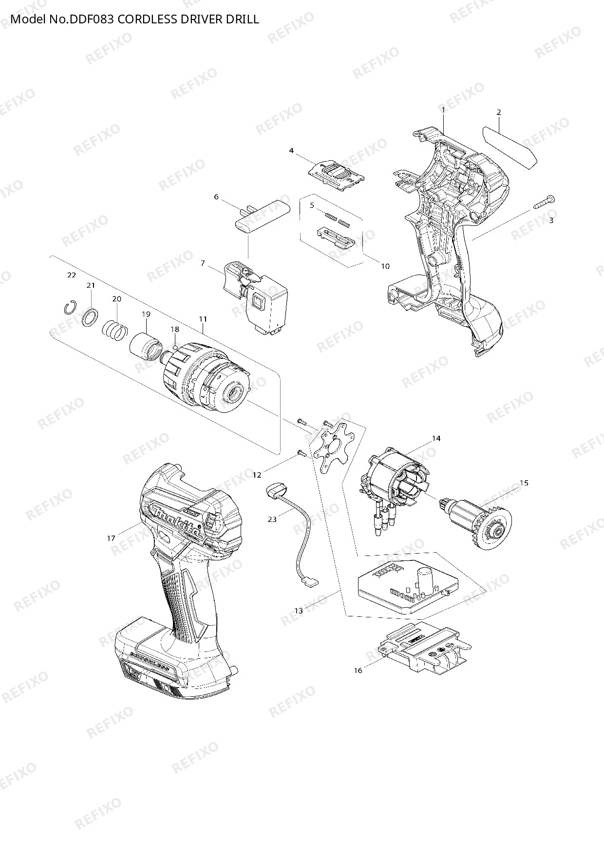 Деталировка MAKITA DDF083 — схема запчастей в разборе