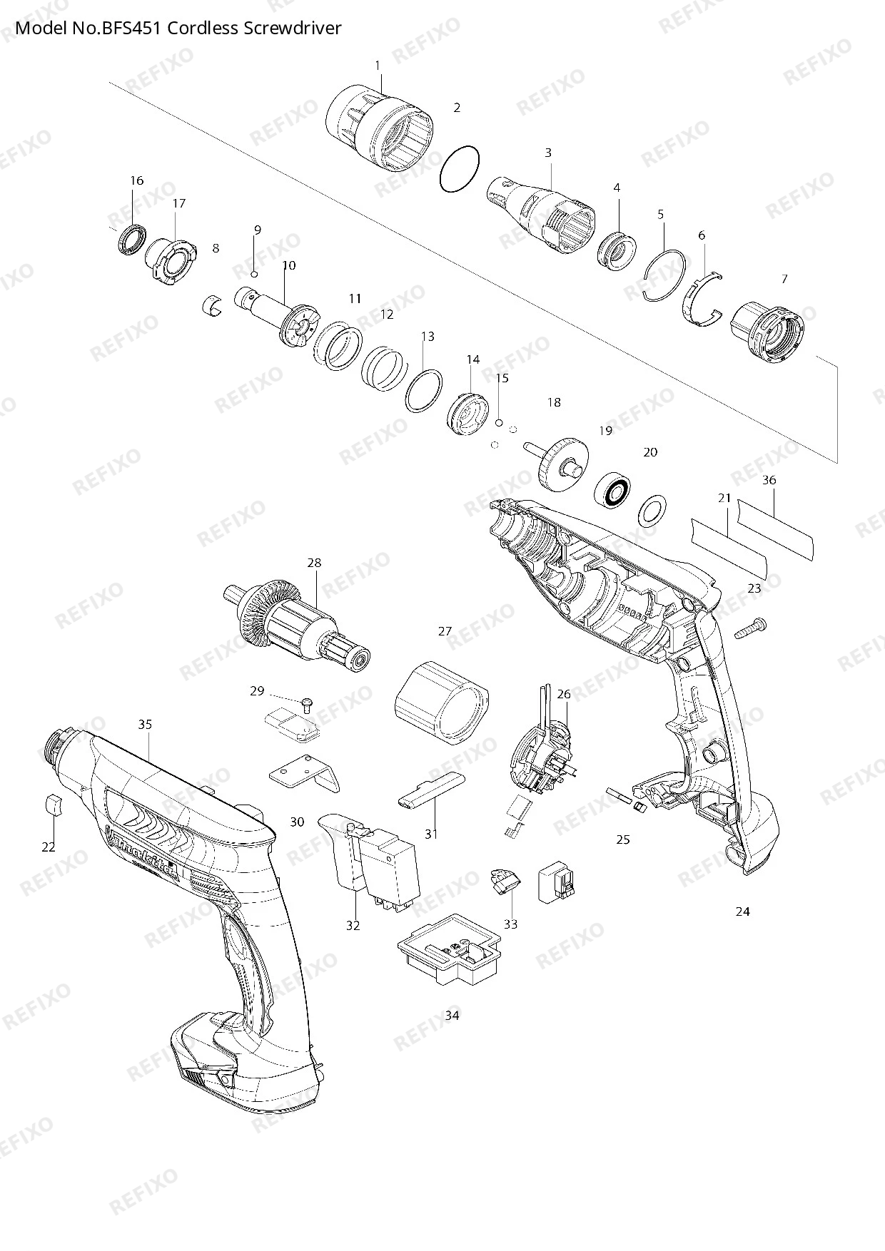 Деталировка MAKITA BFS451 — схема запчастей в разборе