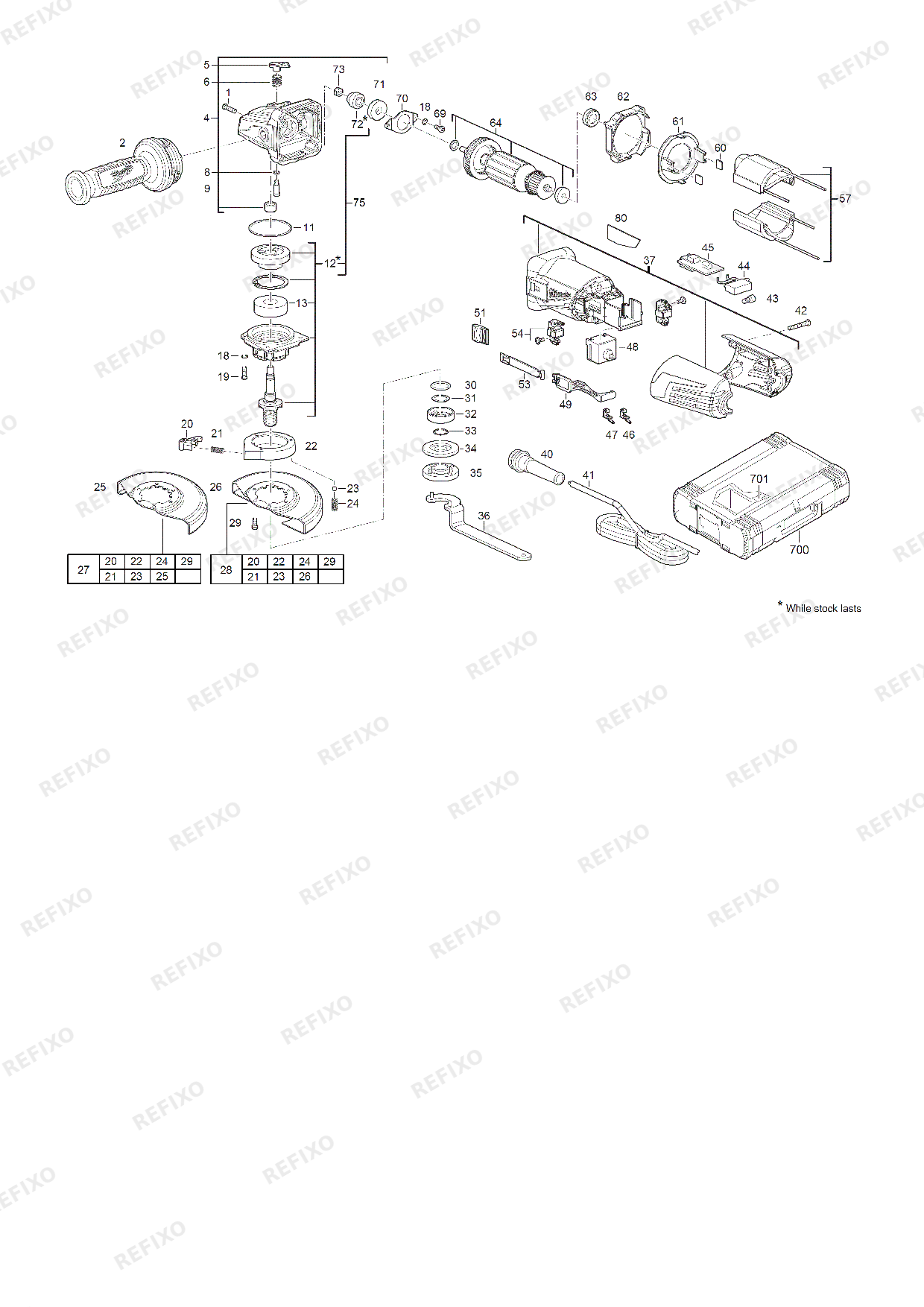 Деталировка MILWAUKEE AGV12 125X 4933428085 4000428086 — схема запчастей в разборе