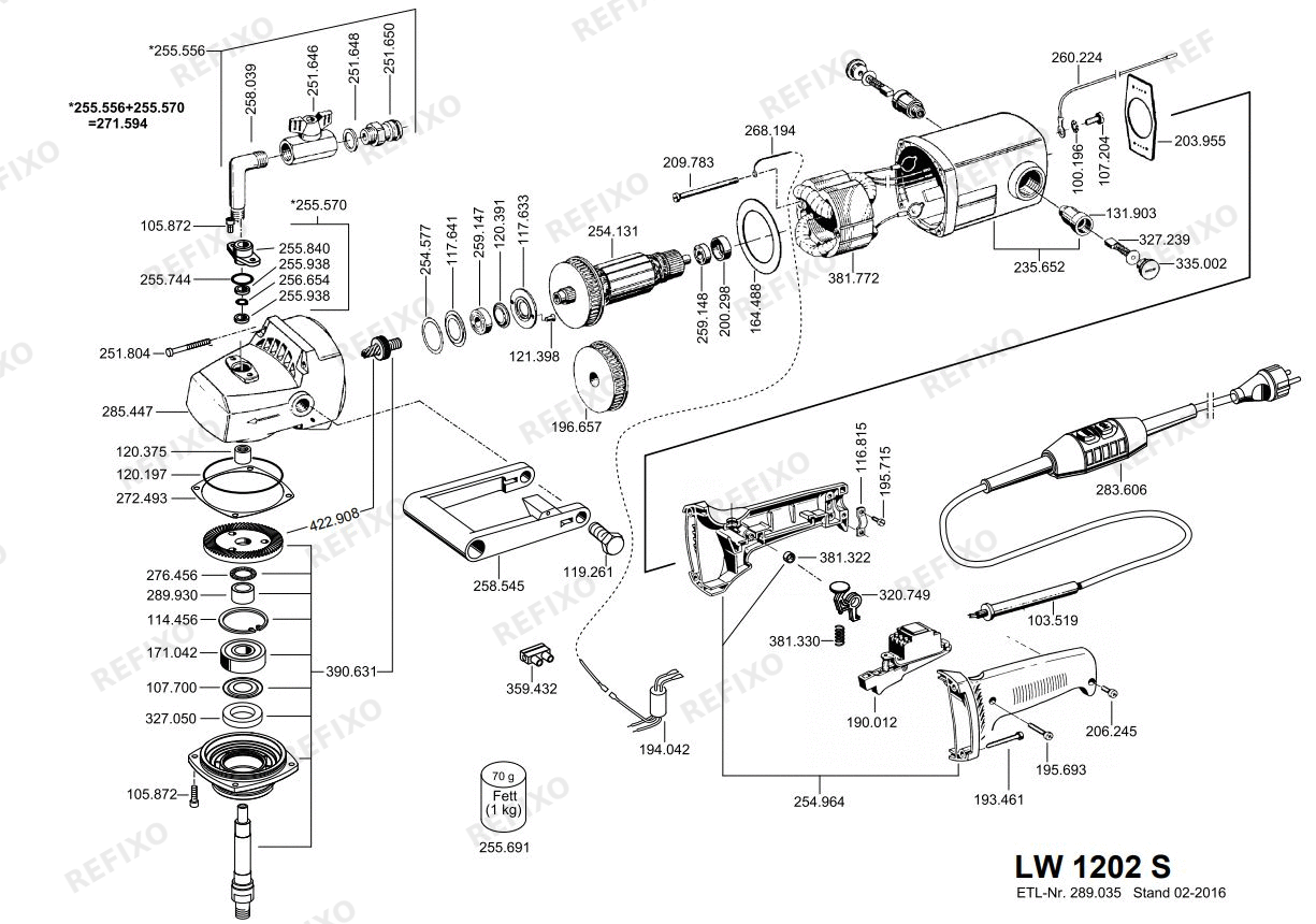 Деталировка Flex LW 1202 S 230CEE-PRCD — схема запчастей в разборе