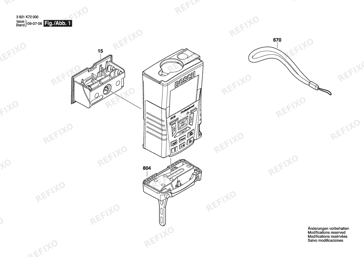 Деталировка Bosch Entfernungsmesser GLR500 | 061 - US (3 601 K72 010) — схема запчастей в разборе