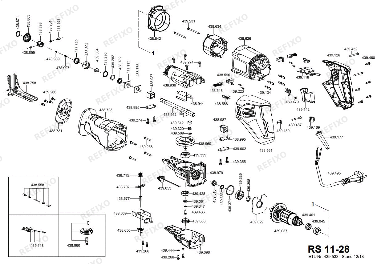 Деталировка Flex RS 11-28 — схема запчастей в разборе
