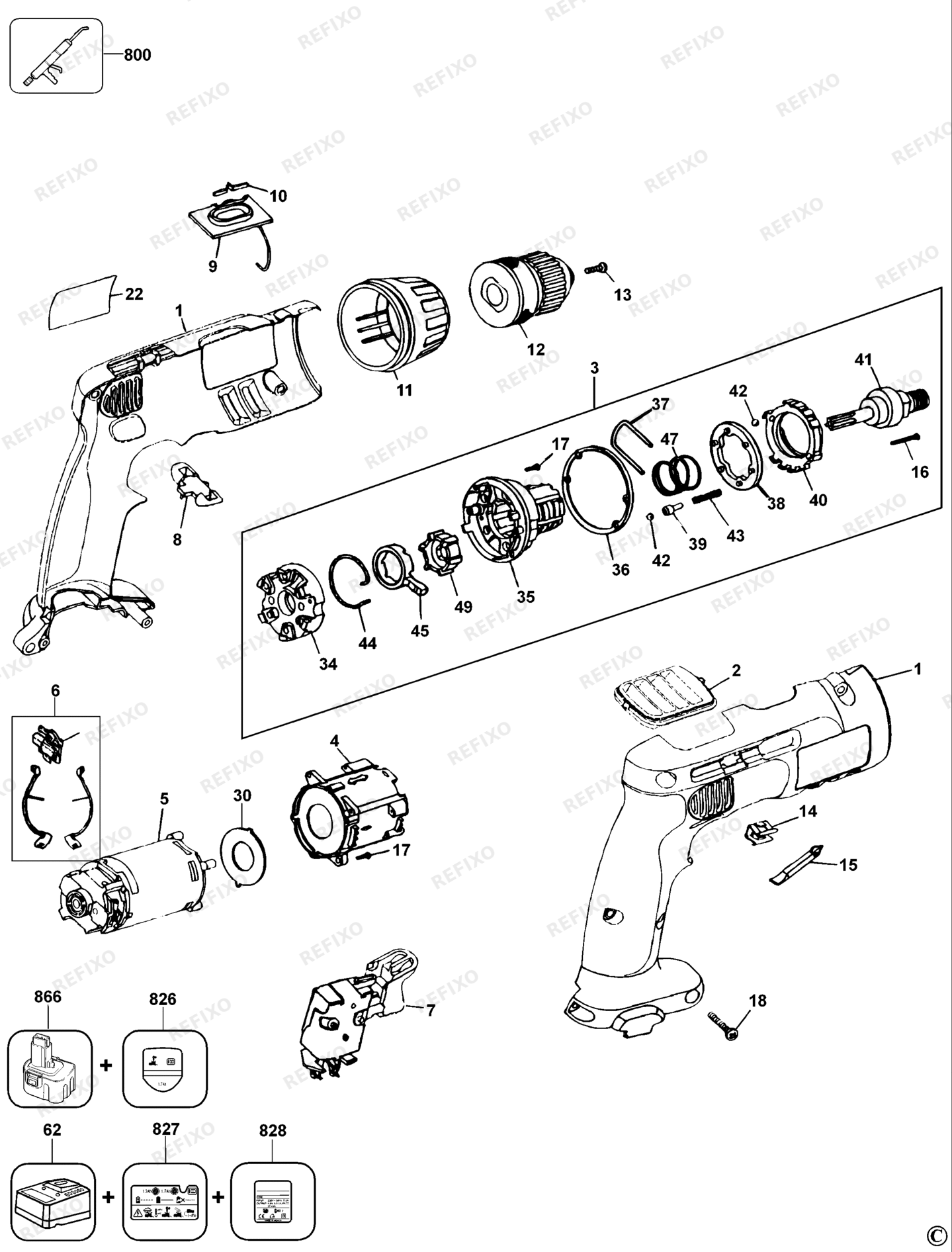 Деталировка DeWalt DW976-QW TYPE 1 аккумуляторный - дрель DW976-QW DW976 — схема запчастей в разборе