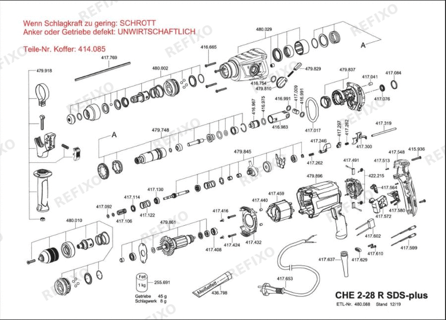 Деталировка Flex CHE 2-28 SDS-plus 230CEE — схема запчастей в разборе