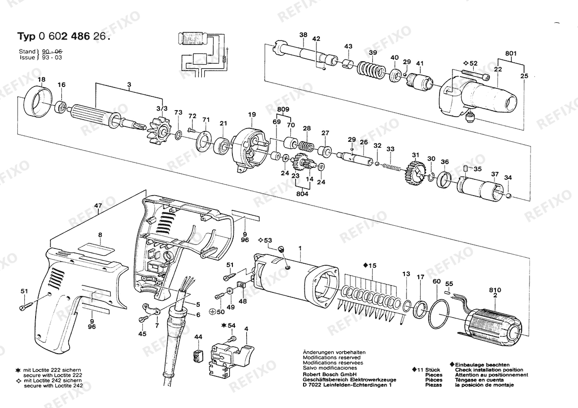 Деталировка Bosch Hf-Abschaltschrauber HSR 55-A (0 602 486 261) — схема запчастей в разборе