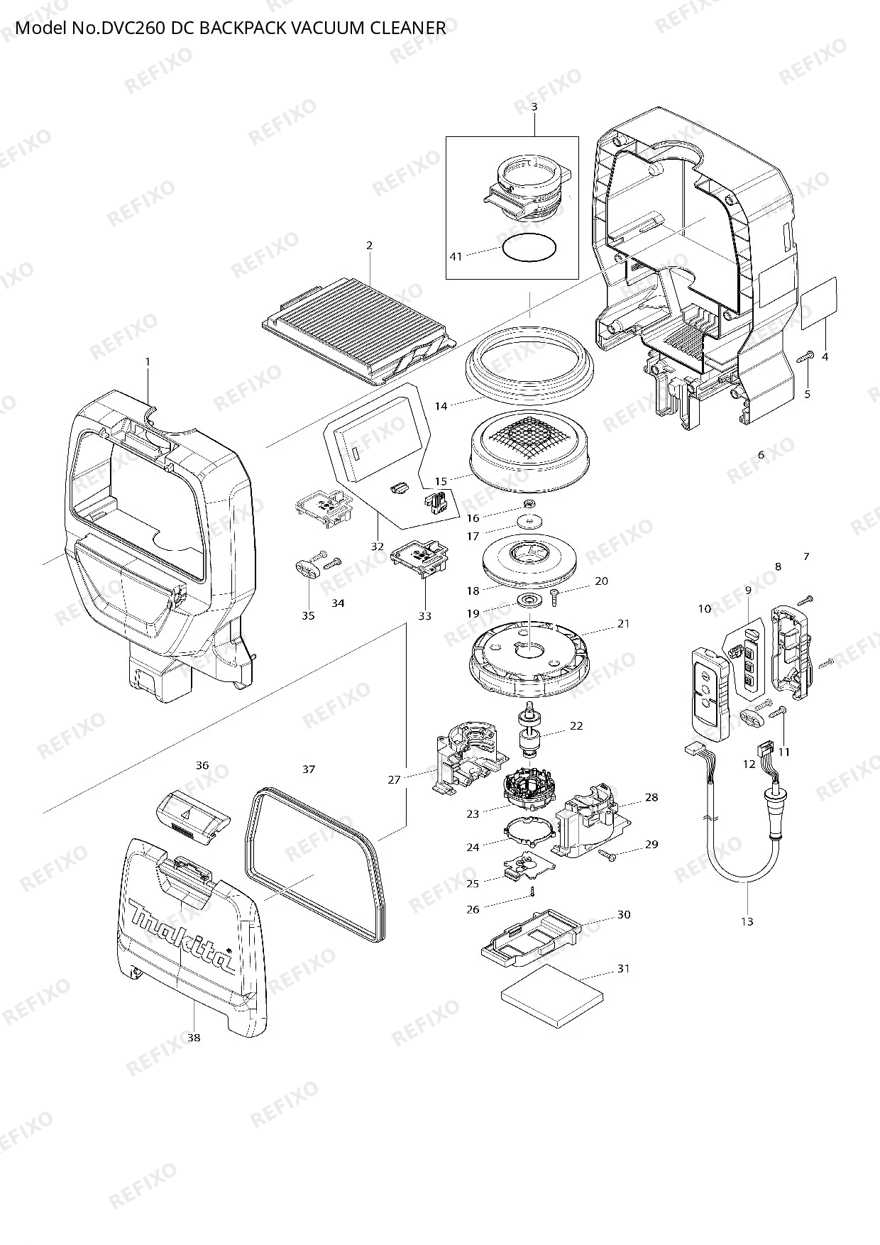 Деталировка MAKITA DVC260 — схема запчастей в разборе