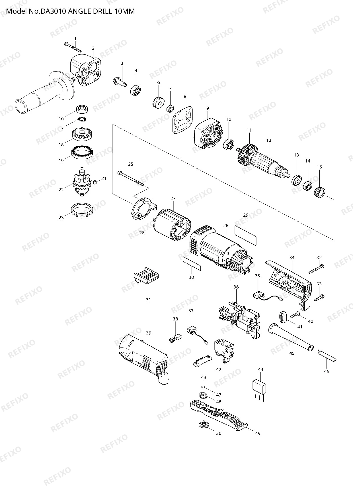 Деталировка MAKITA DA3010 — схема запчастей в разборе