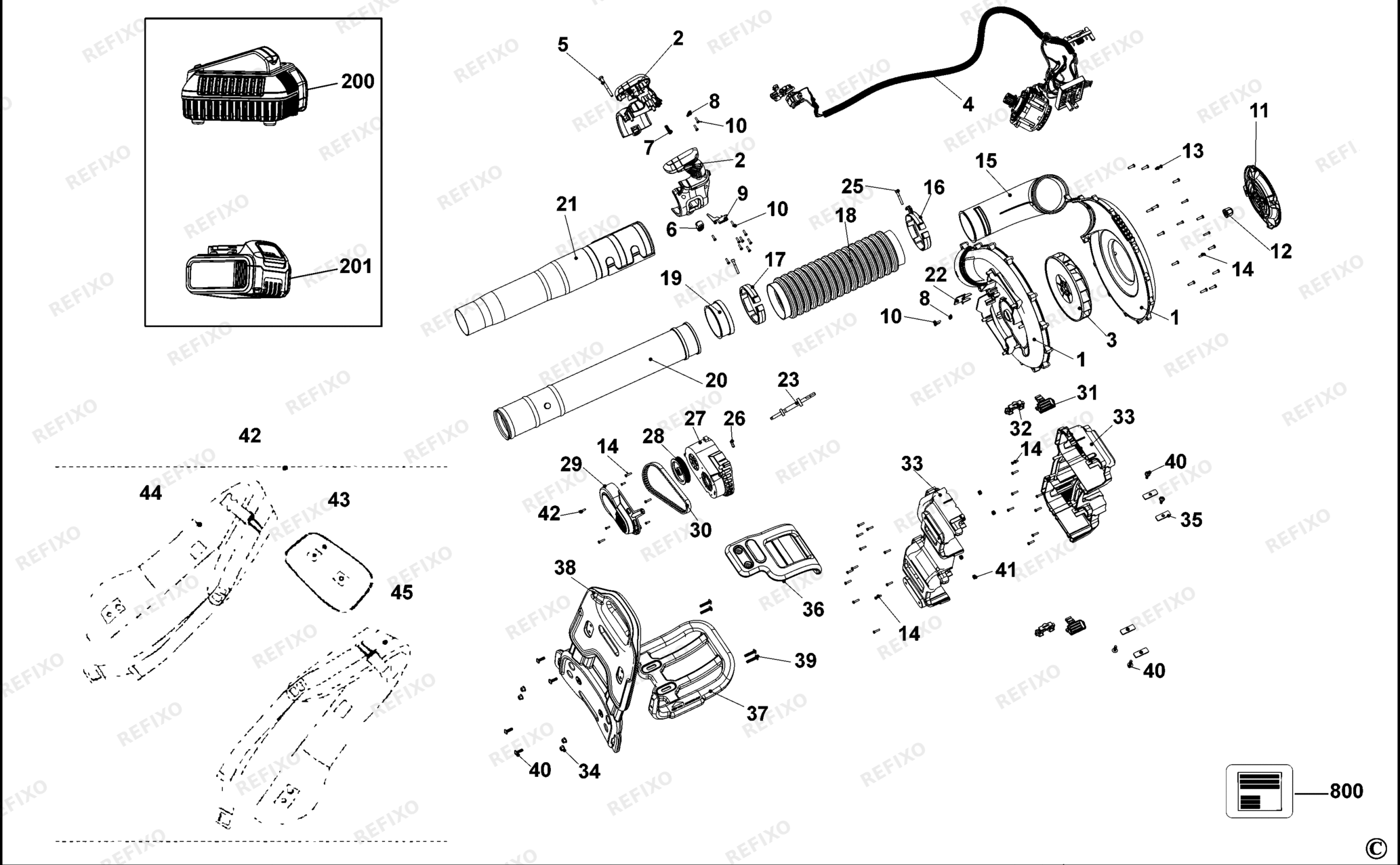 Деталировка DeWalt DCM587-QW TYPE 1 GEBLÄSESTAUBSAUGER DCM587-QW DCM587 — схема запчастей в разборе