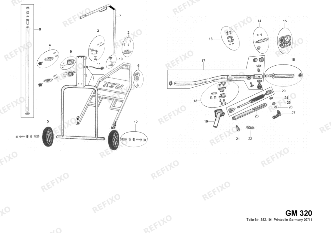 Деталировка Flex GM 320 382167 — схема запчастей в разборе