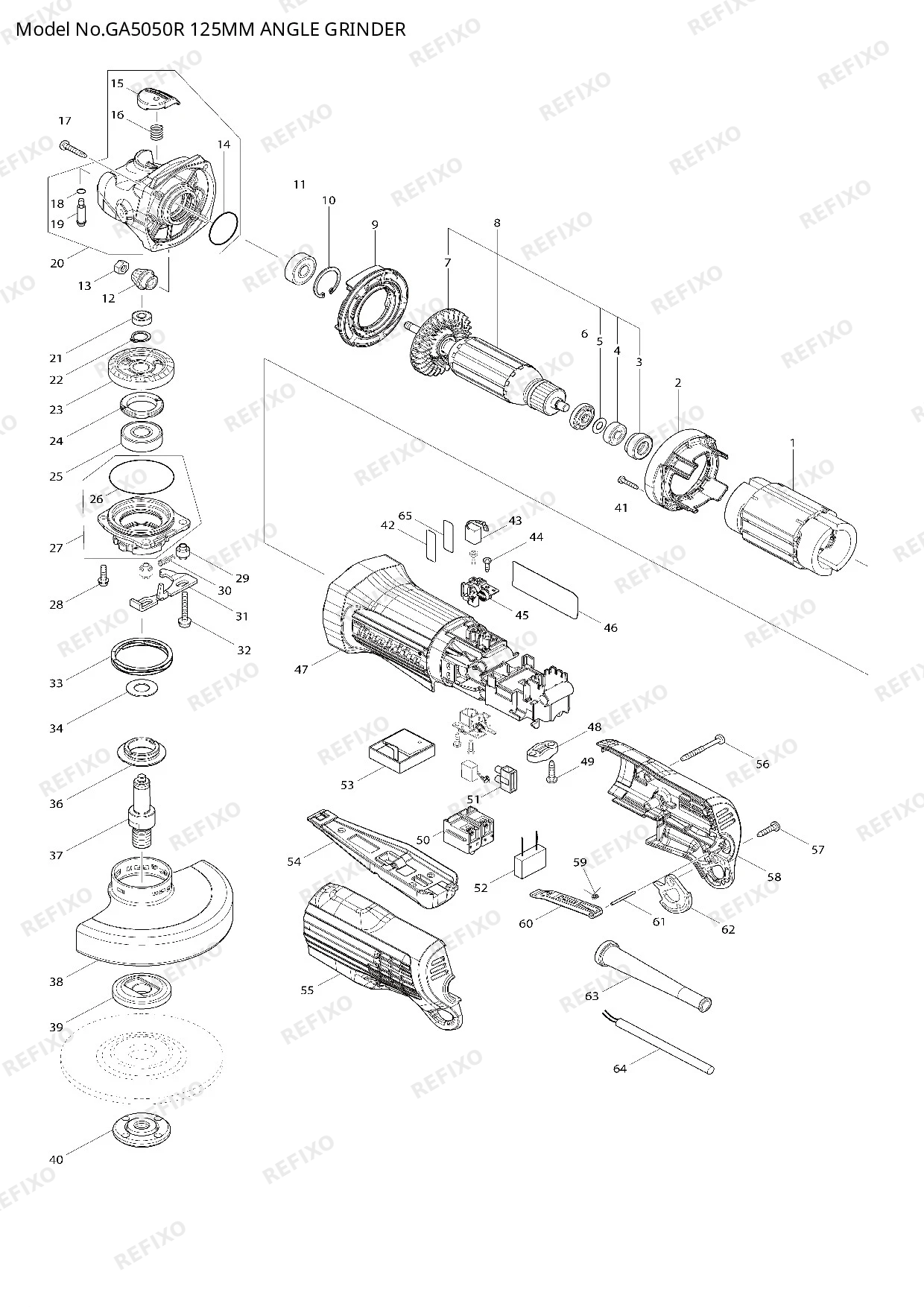 Деталировка MAKITA GA5050R — схема запчастей в разборе