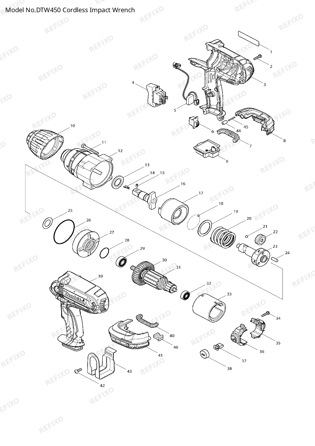 Деталировка MAKITA DTW450 — схема запчастей в разборе