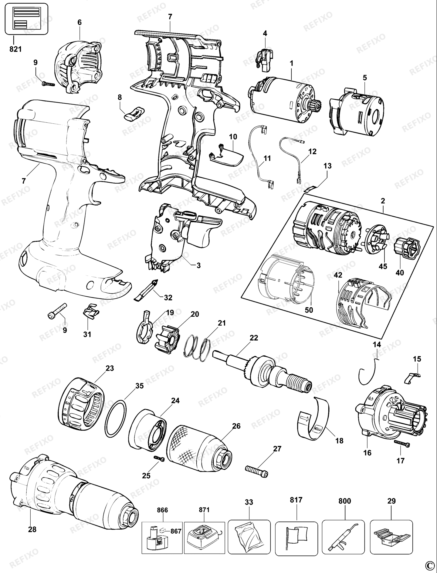 Деталировка DeWalt DC981K-QW TYPE 10 KOMBINATIONSEINHEIT DC981K-QW DC981K — схема запчастей в разборе