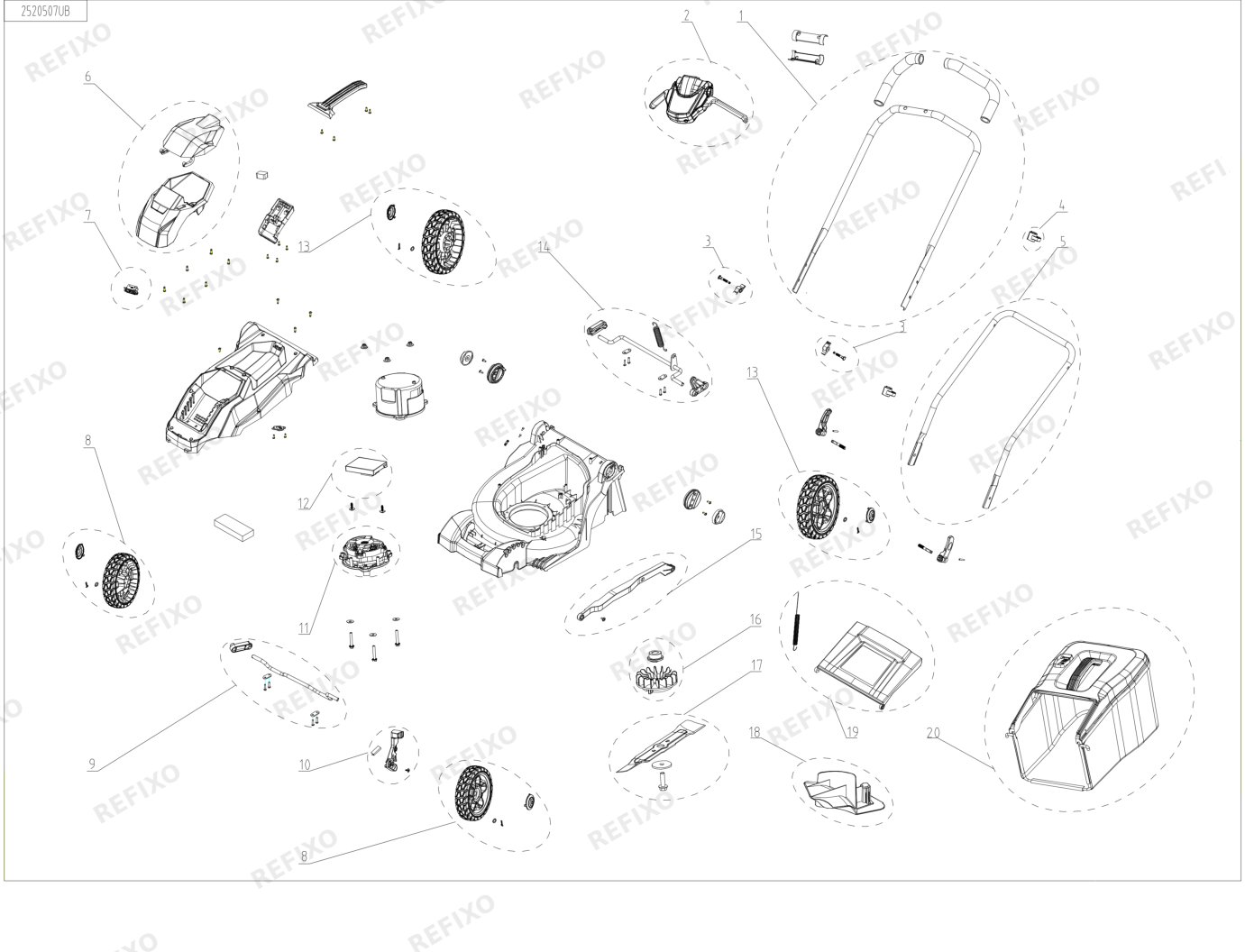 Деталировка Greenworks 2520807RU -Exploded view ДАТА ПРОИЗВОДСТВА ДО ДЕКАБРЯ 2025 г. — схема запчастей в разборе