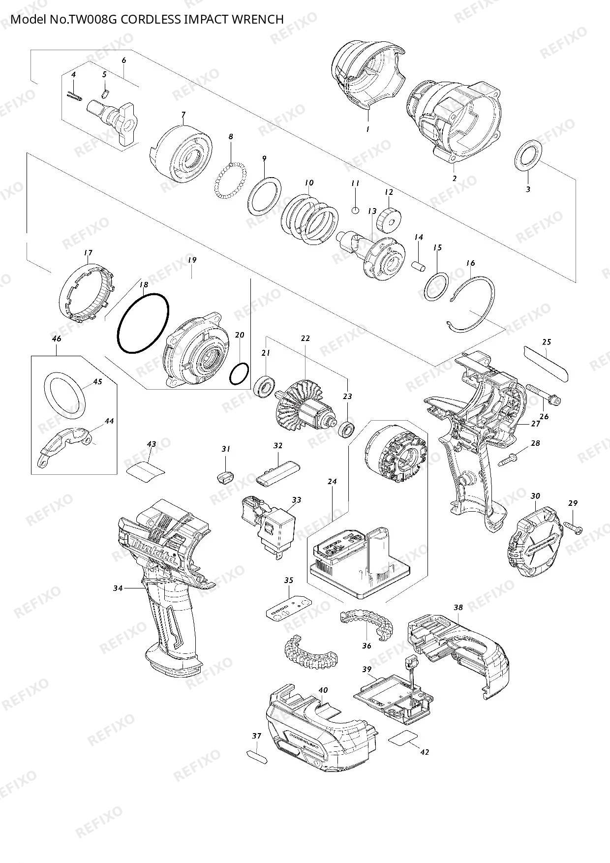 Деталировка MAKITA TW008G — схема запчастей в разборе