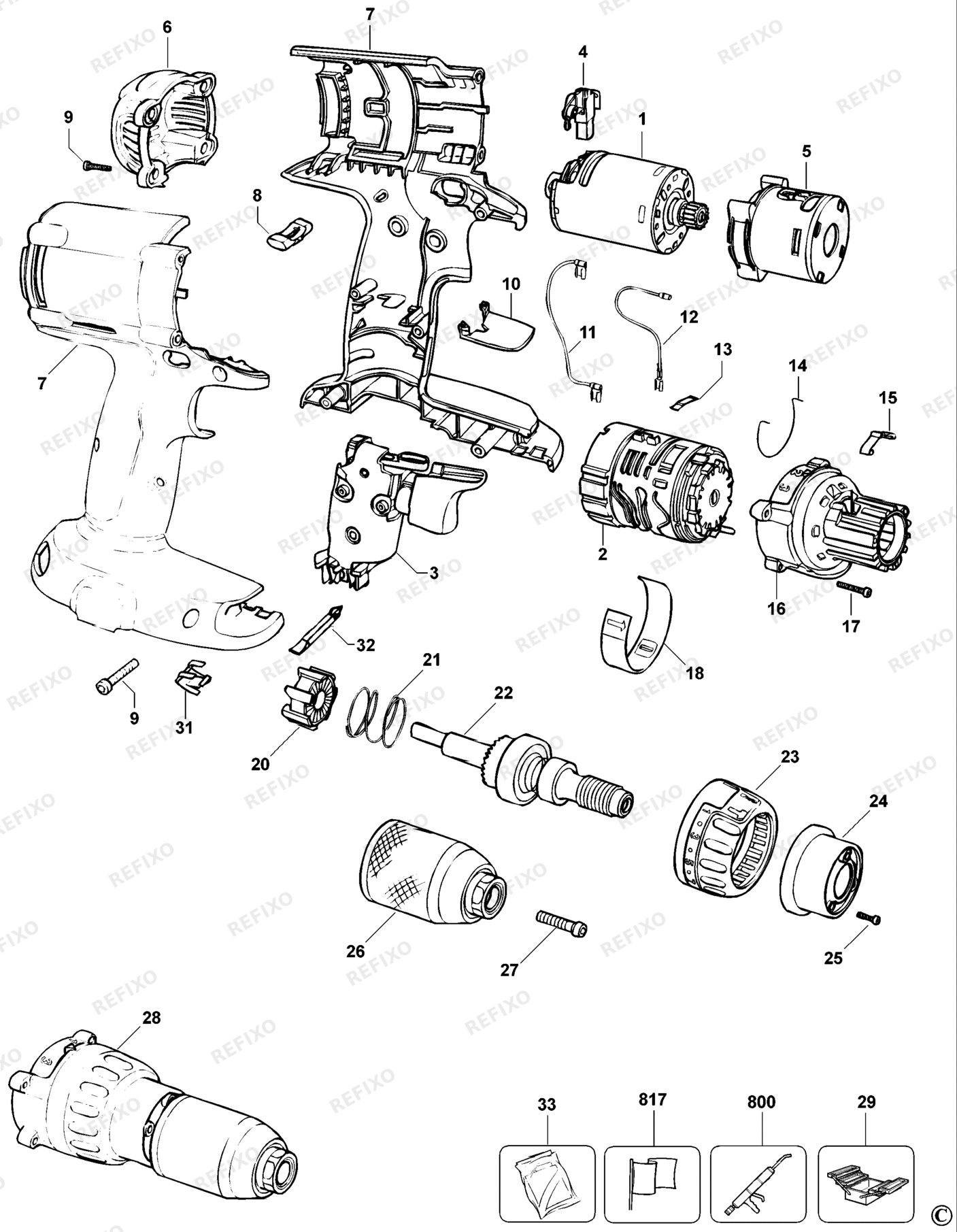 Деталировка DeWalt DW981-XJ TYPE 10 аккумуляторный - дрель DW981-XJ DW981 — схема запчастей в разборе