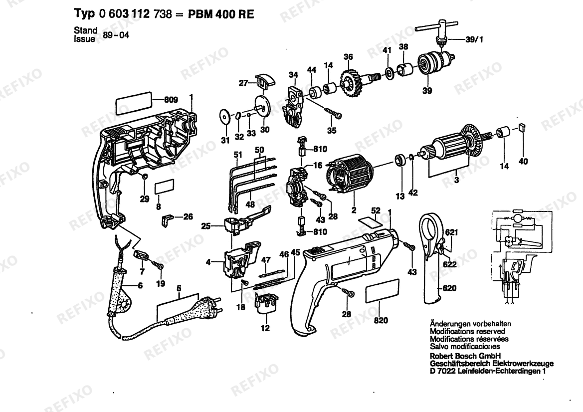 Деталировка Bosch Дрель PBM 400-RE | 100 V | 006 - JP (0 603 112 738) — схема запчастей в разборе