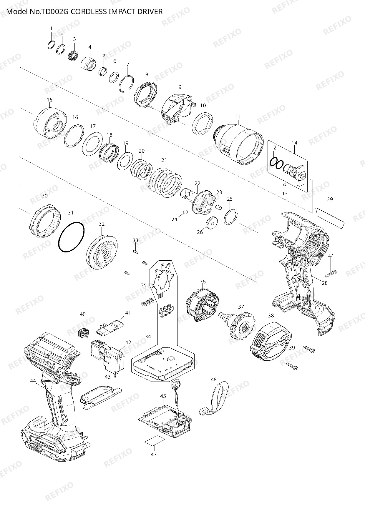 Деталировка MAKITA TD002G — схема запчастей в разборе