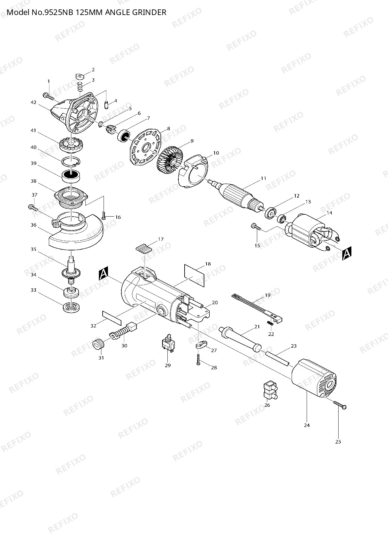 Деталировка MAKITA 9525NB — схема запчастей в разборе