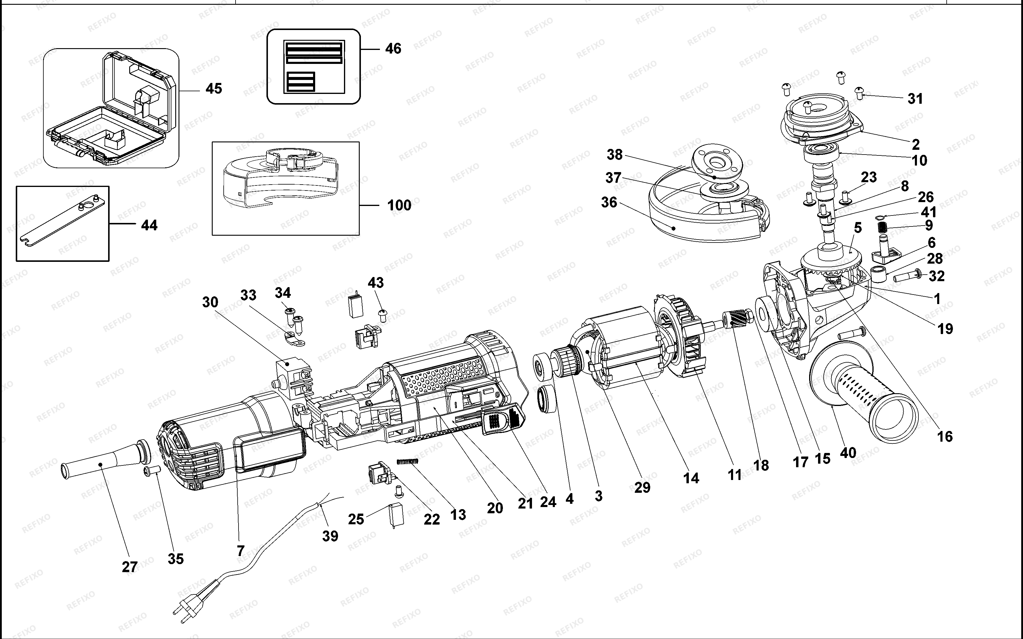 Black&Decker РУЧНАЯ МАШИНА ДЛЯ ШЛИФОВАНИЯ ПОД УГЛОМ ADBEG125 — схема запчастей