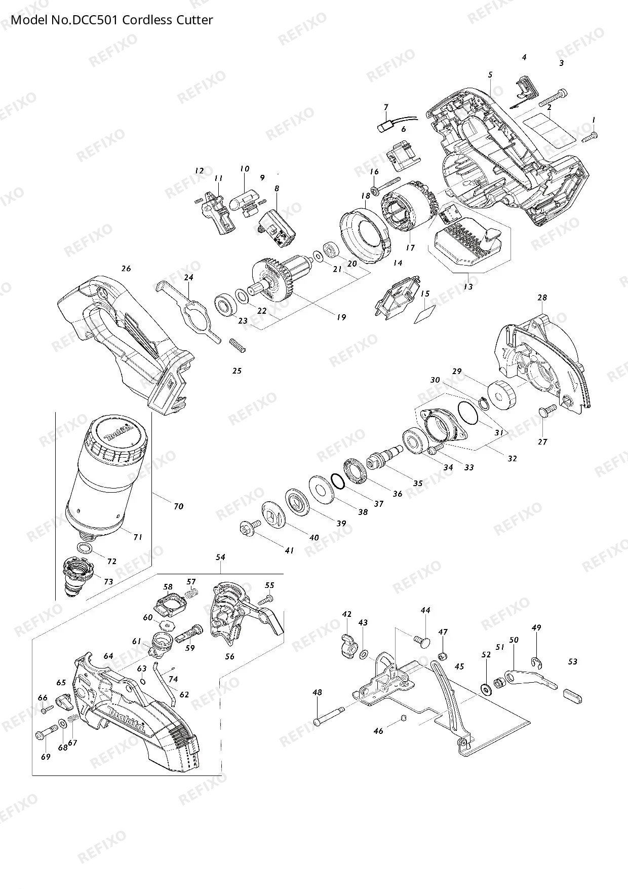 Деталировка MAKITA DCC501 — схема запчастей в разборе