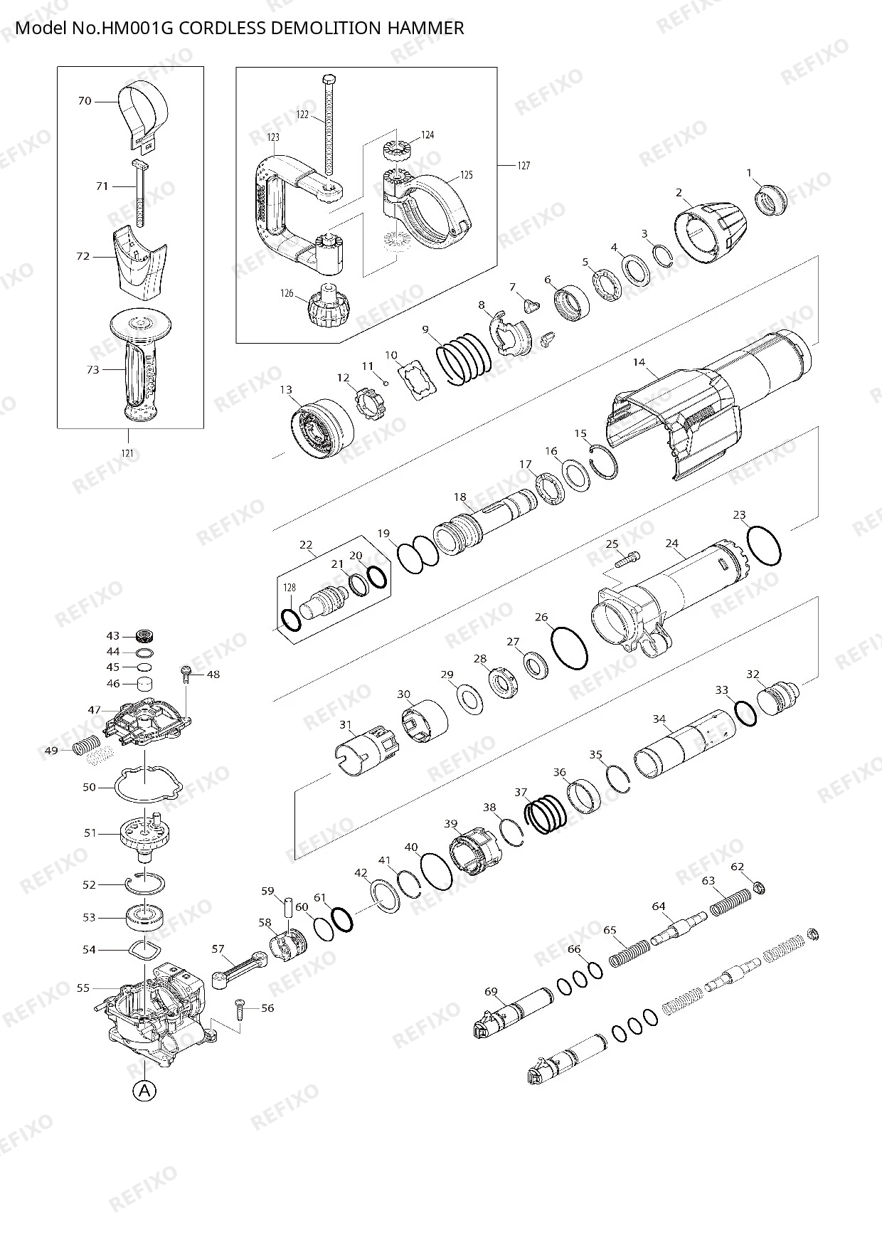 Деталировка MAKITA HM001G — схема запчастей в разборе