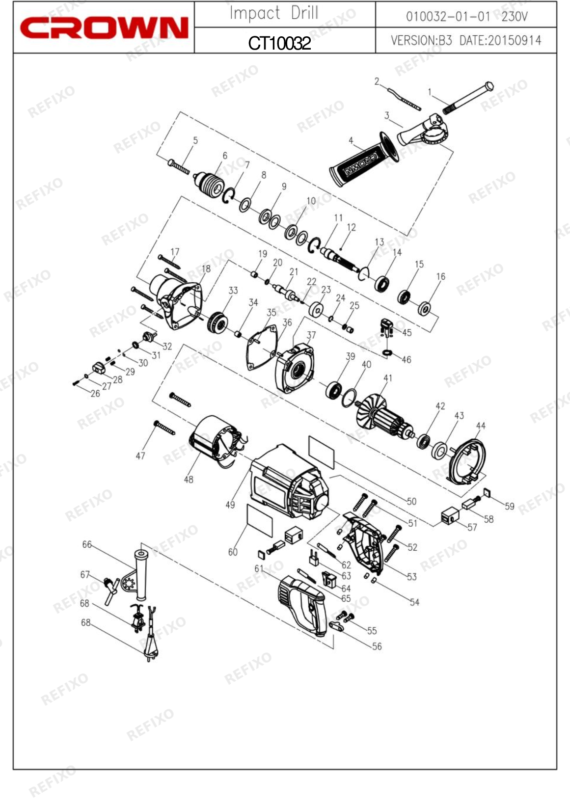 Деталировка CROWN CT10032 — схема запчастей в разборе