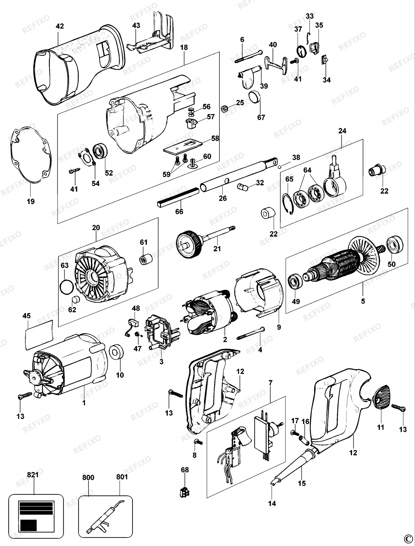 Деталировка DeWalt DW302-QS TYPE 1 RECIPROCATING SAW DW302-QS DW302 — схема запчастей в разборе