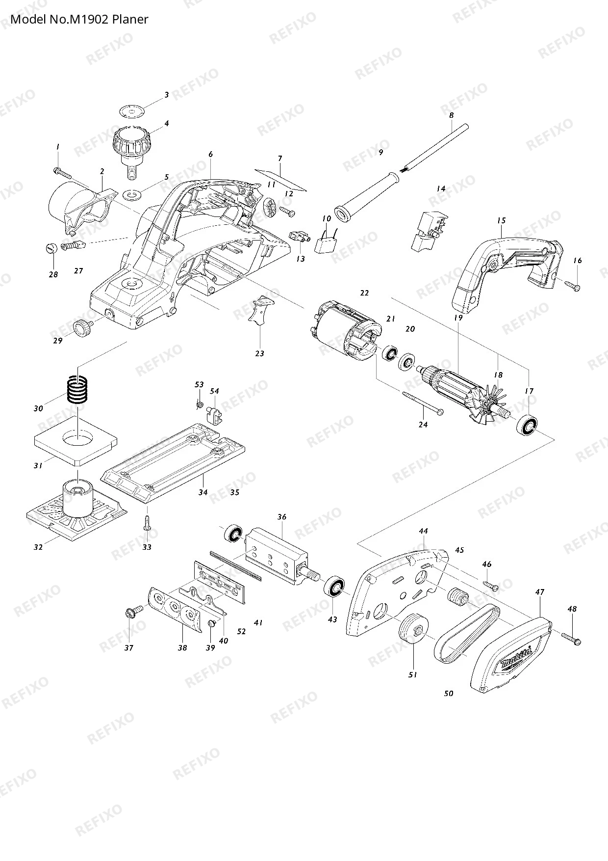 Деталировка MAKITA M1902 — схема запчастей в разборе