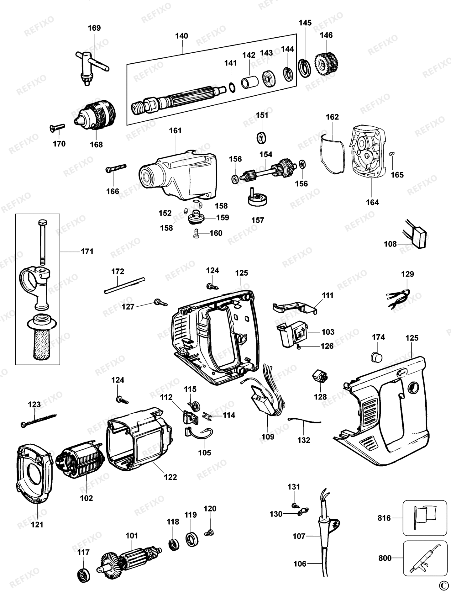 Деталировка DeWalt DW516-QS TYPE 3 BOHRER DW516-QS DW516 — схема запчастей в разборе