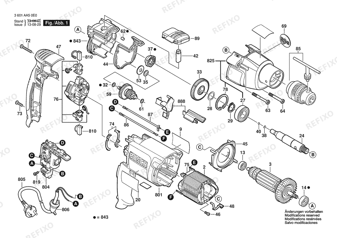 Деталировка Bosch Дрель GBM 13 RE | 220 V | 017 - AR (3 601 AA5 0H0) — схема запчастей в разборе